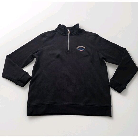 Tommy Bahama Polo Sweater Mens M Black LS 1/4 Zip Mock Neck Marlin Embroidery - Picture 1 of 15